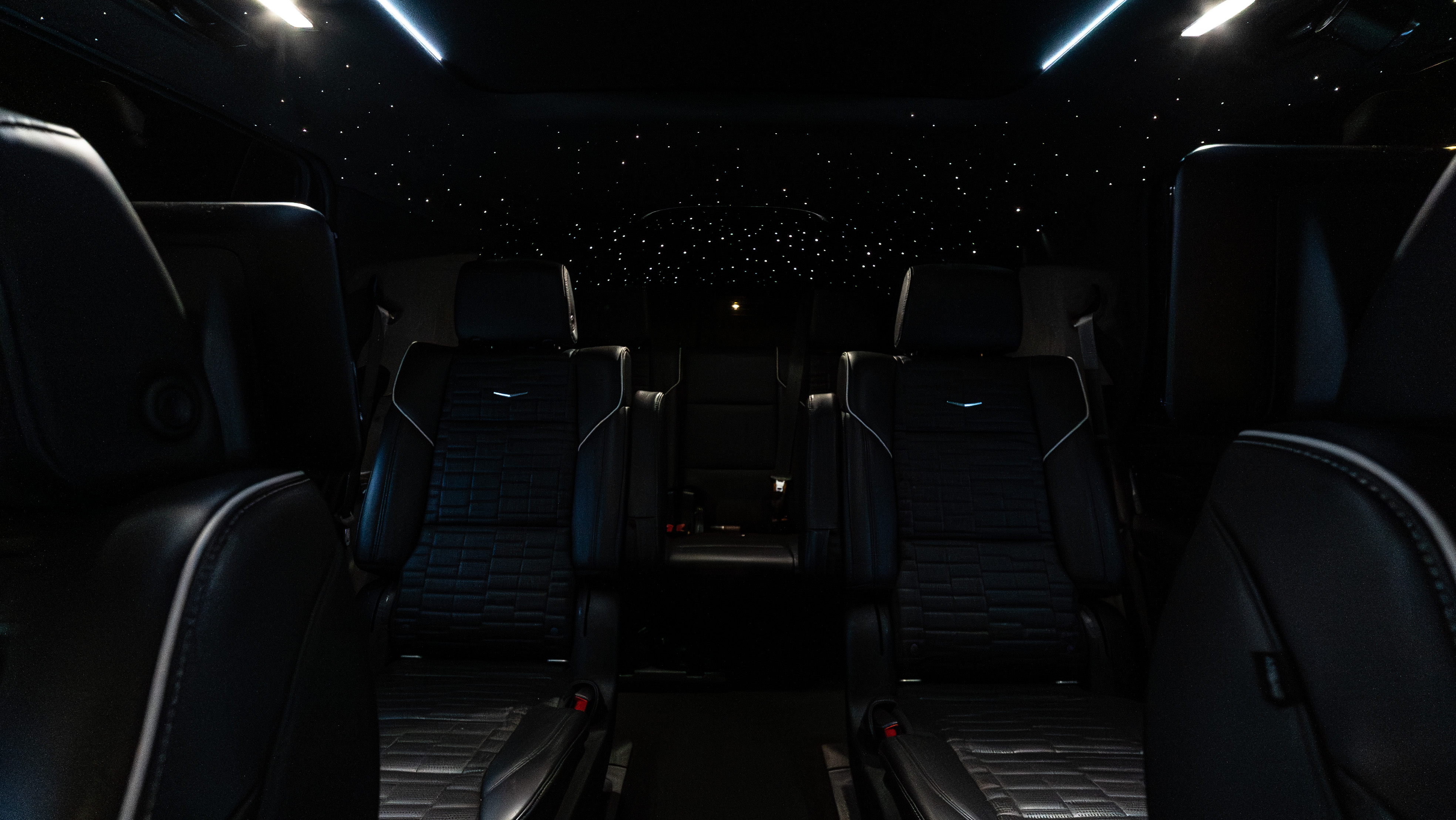 Rear passenger seats under fiber optic star ceiling